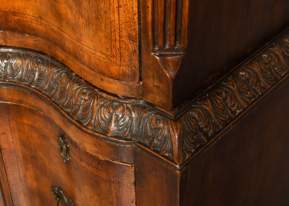 George I style crossbanded, figured walnut chest on stand. View VIII