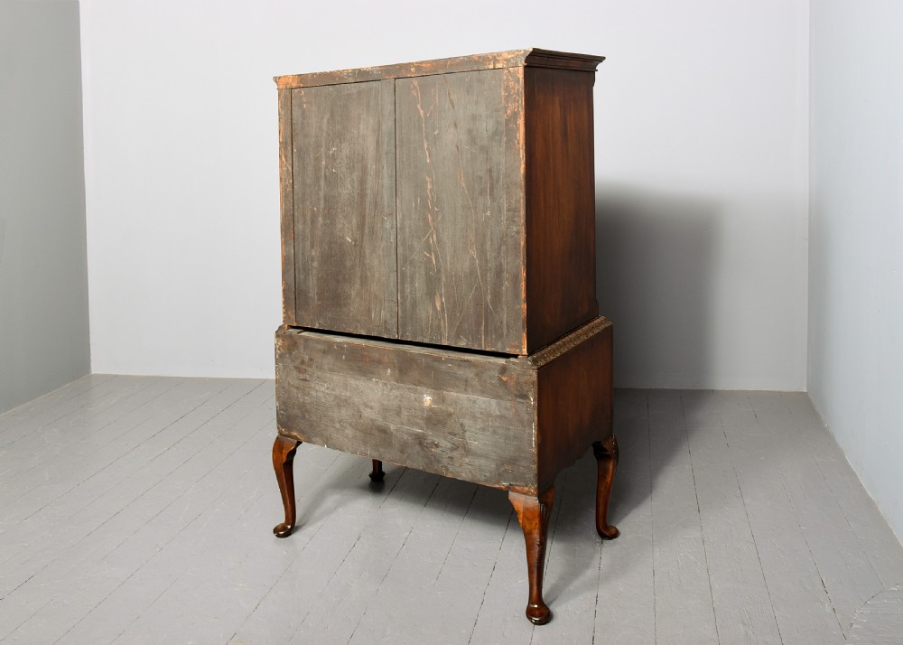 George I style crossbanded, figured walnut chest on stand. View XI