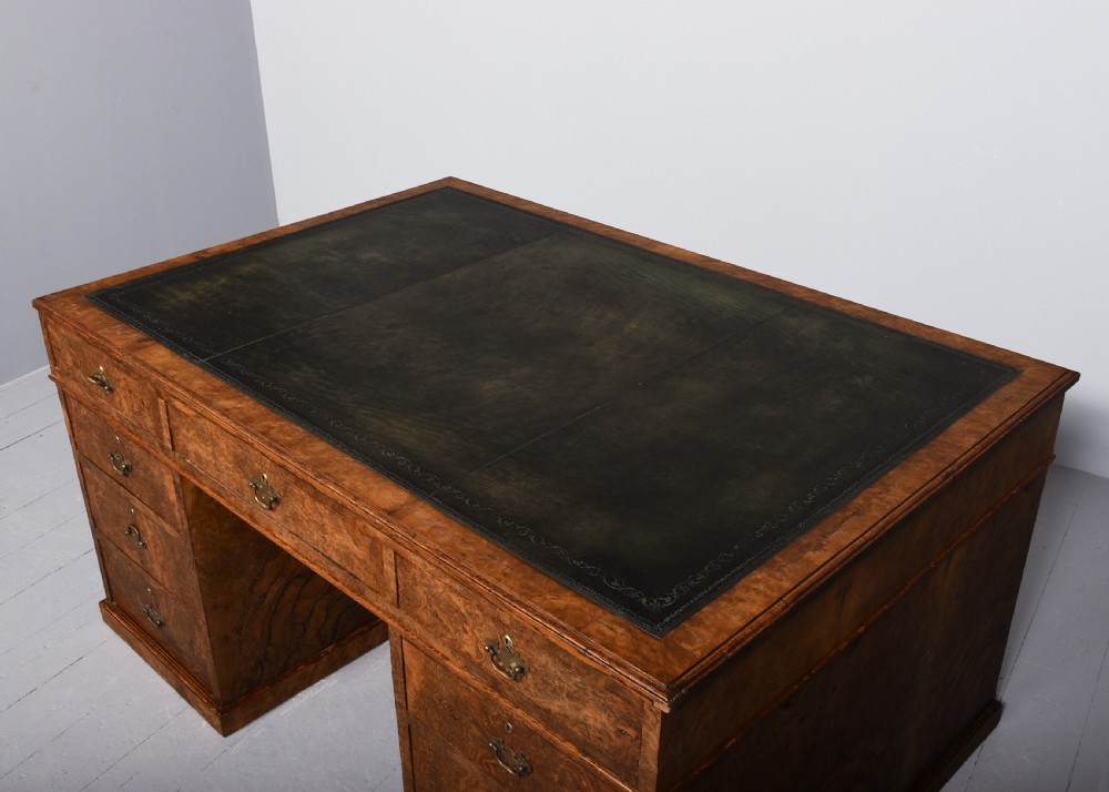 Magnificent, large-size George III style figured walnut partner’s desk View II