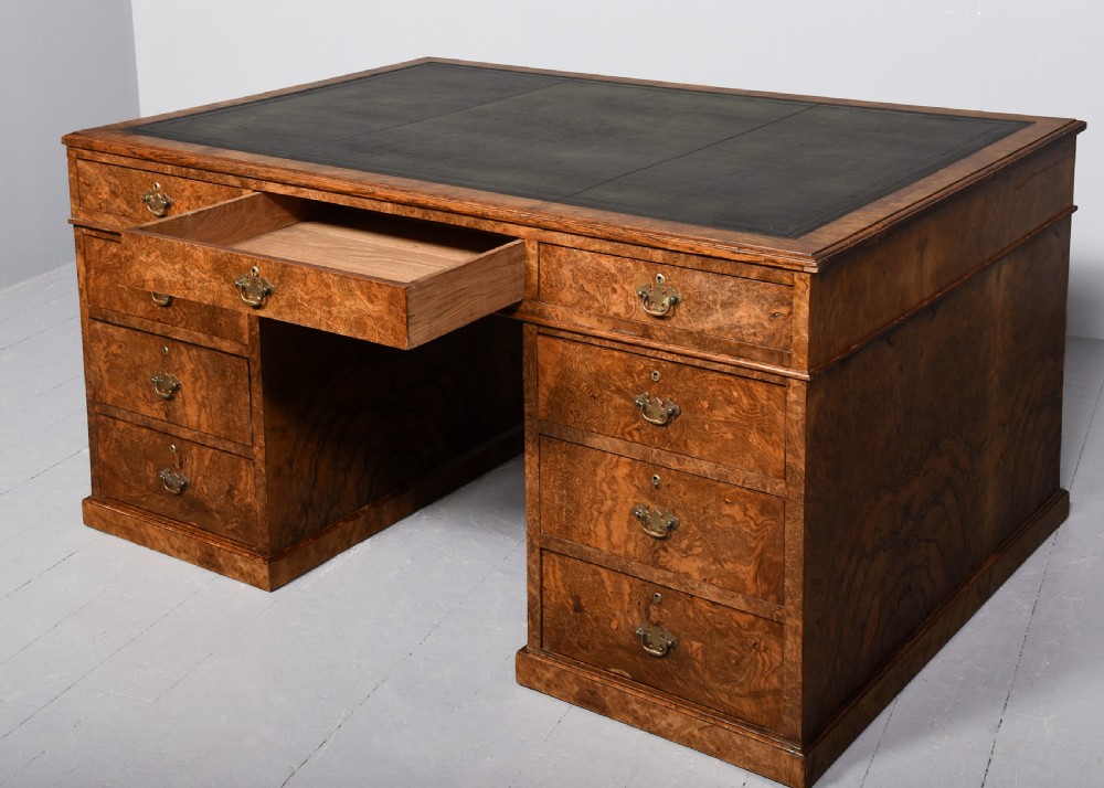 Magnificent, large-size George III style figured walnut partner’s desk View VI