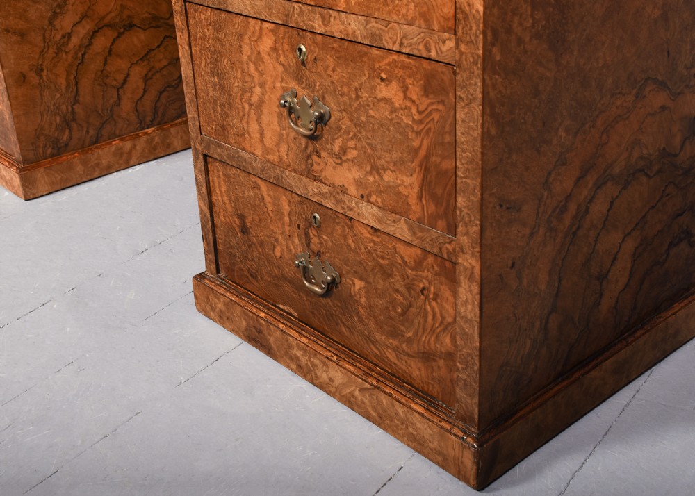 Magnificent, large-size George III style figured walnut partner’s desk View VII