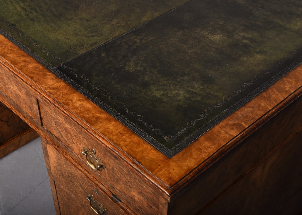 Magnificent, large-size George III style figured walnut partner’s desk View XI