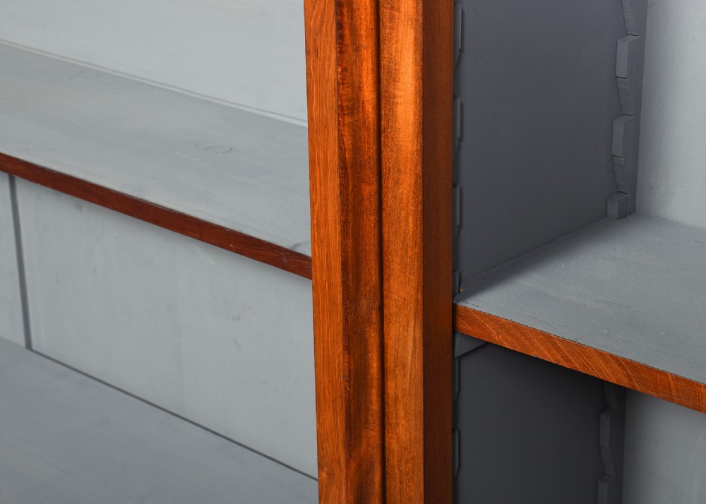 Tall Victorian two-section mahogany open bookcase with 5 shelves. View IX