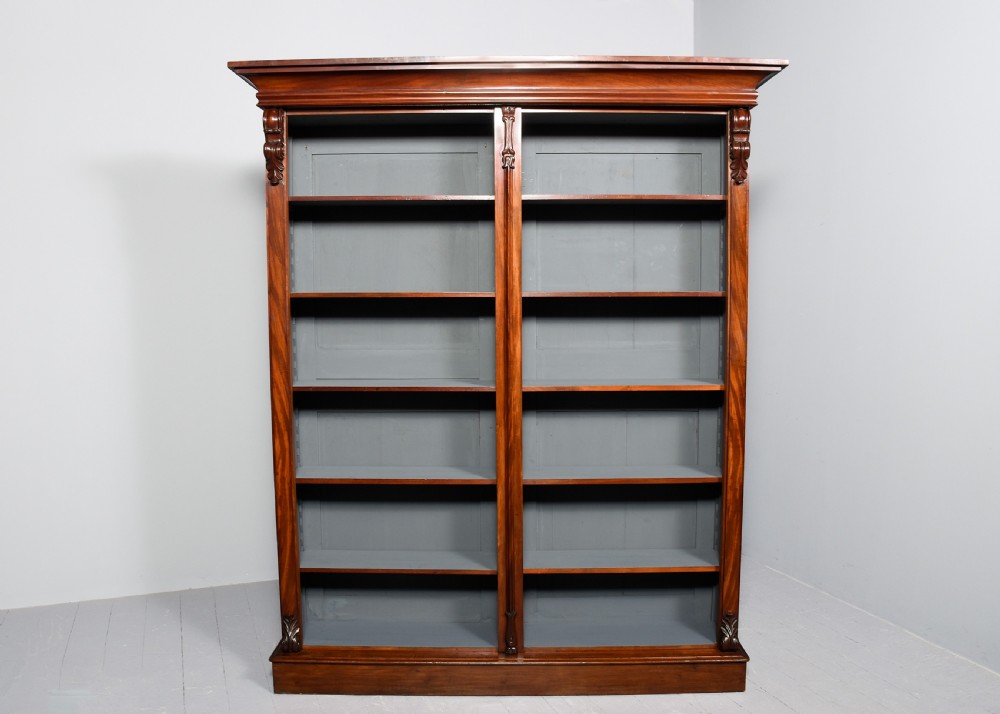 Tall Victorian two-section mahogany open bookcase with 5 shelves. View X