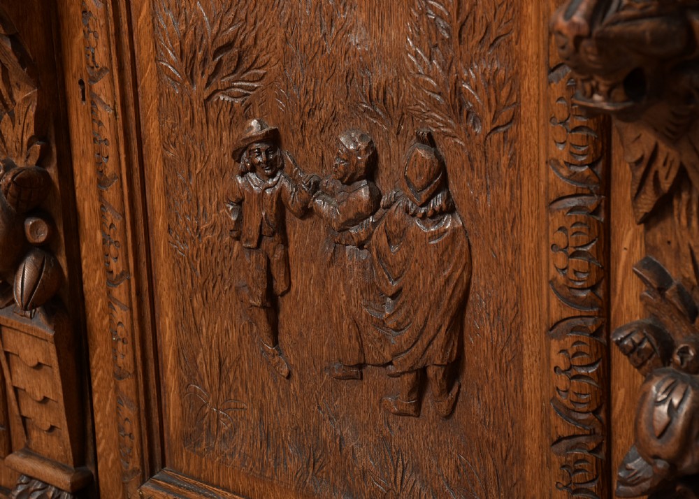 Carved Oak and Stained Leaded Glass Oak Bookcase View VI