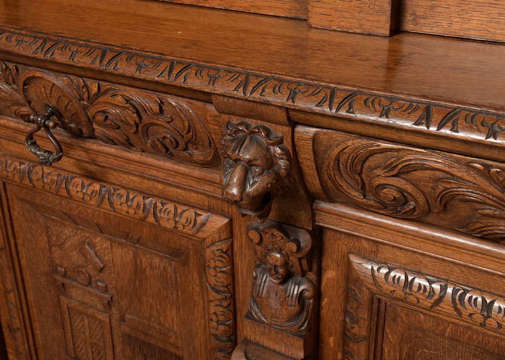 Carved Oak and Stained Leaded Glass Oak Bookcase View VII