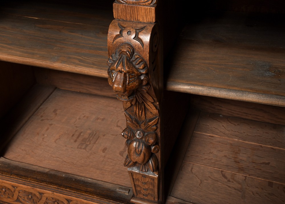 Carved Oak and Stained Leaded Glass Oak Bookcase View IX
