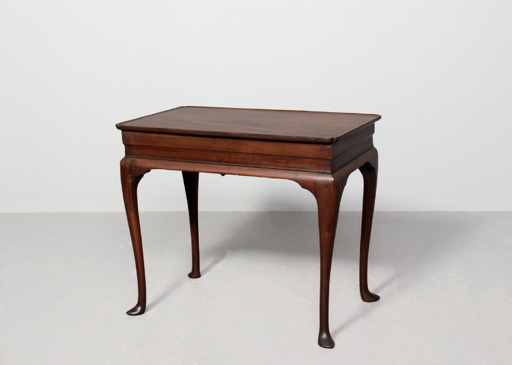 An 18th-century George III mahogany lowboy featuring a single drawer with brass drop handles, a shaped apron, and cabriole legs ending in pad feet. View VIII