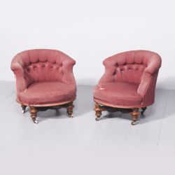 PAIR OF VICTORIAN REVOLVING EASY CHAIRS