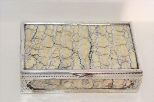 Rare Table Snuff Box of Large Proportions Made of Slabs of Mammoth Tooth and Finely Hand Chased Silver Unmarked