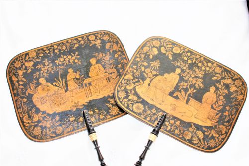 A Fine Pair of  Regency Chinoiserie Penwork Face Screens English Circa 1820