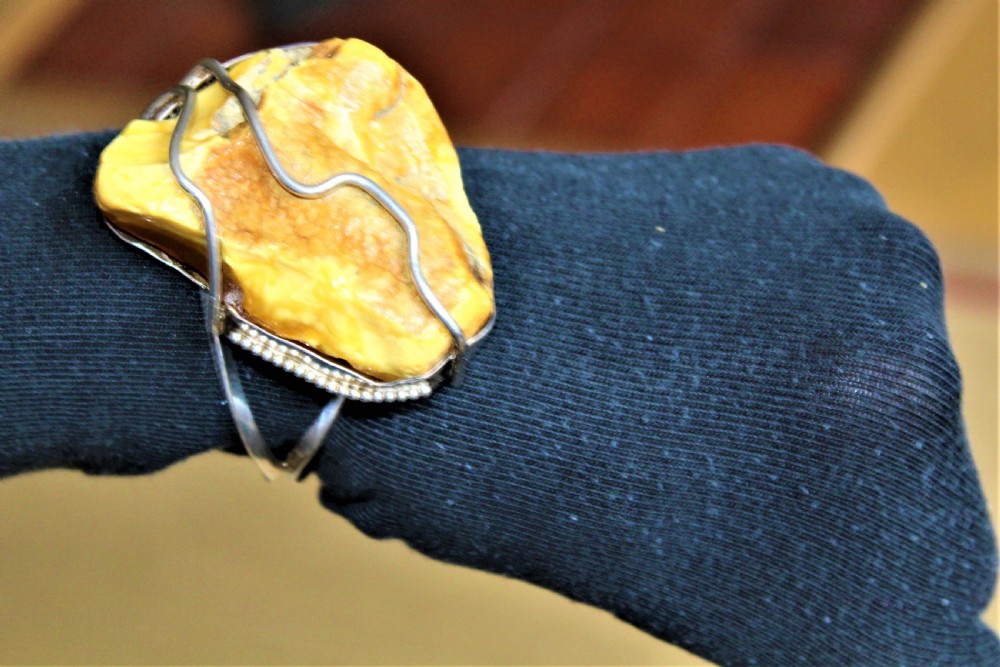 An impressive Silver Mounted Raw Amber Bracelet