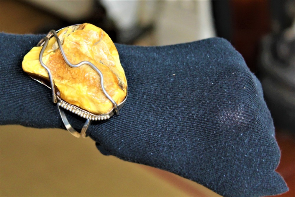 An impressive Silver Mounted Raw Amber Bracelet View II
