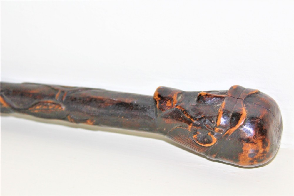 A charmingly carved 18th century wood folk art walking stick with a wonderful deep patina  View V