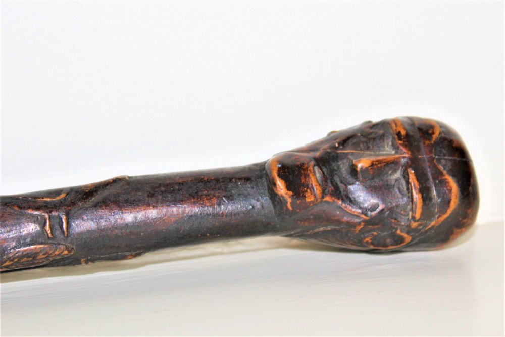 A charmingly carved 18th century wood folk art walking stick with a wonderful deep patina  View VI