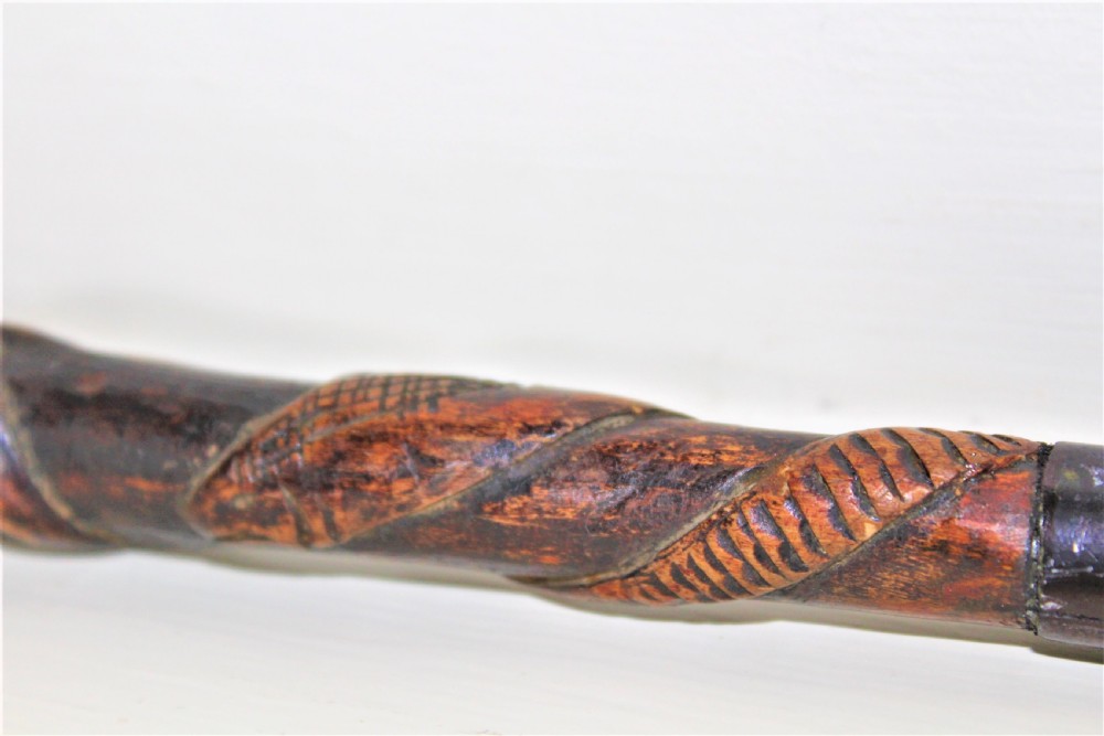 A charmingly carved 18th century wood folk art walking stick with a wonderful deep patina  View VIII