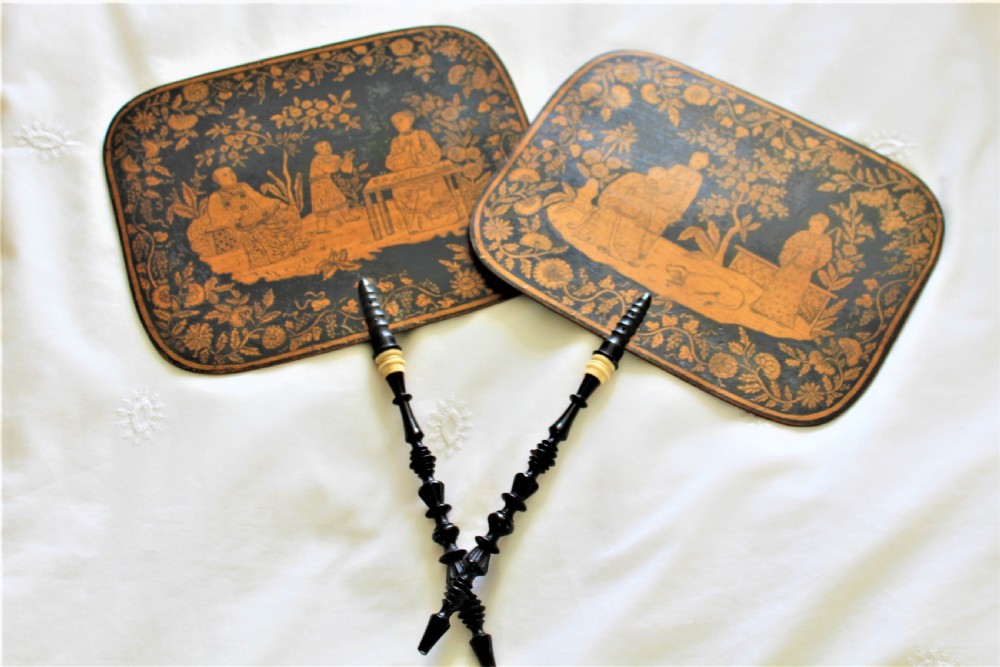 A fine pair of  Regency Chinoiserie penwork face screens English Circa 1820 View V