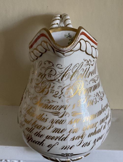UNIQUE VICTORIAN HAND PAINTED STAFFORDSHIRE CHINA JUG - ADDITIONAL PHOTO 2
