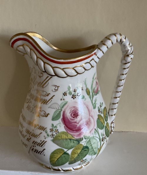 UNIQUE VICTORIAN HAND PAINTED STAFFORDSHIRE CHINA JUG - ADDITIONAL PHOTO 3