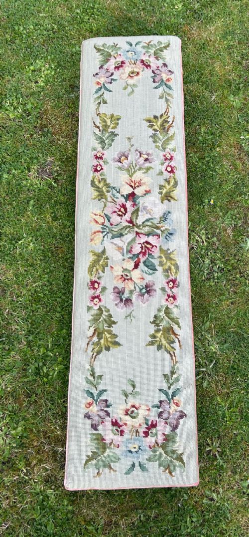 A VICTORIAN FIRESIDE FOOTSTOOL WITH EMBROIDERED FLORAL DESIGN - ADDITIONAL PHOTO 1