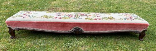 A VICTORIAN FIRESIDE FOOTSTOOL WITH EMBROIDERED FLORAL DESIGN - ADDITIONAL PHOTO 2