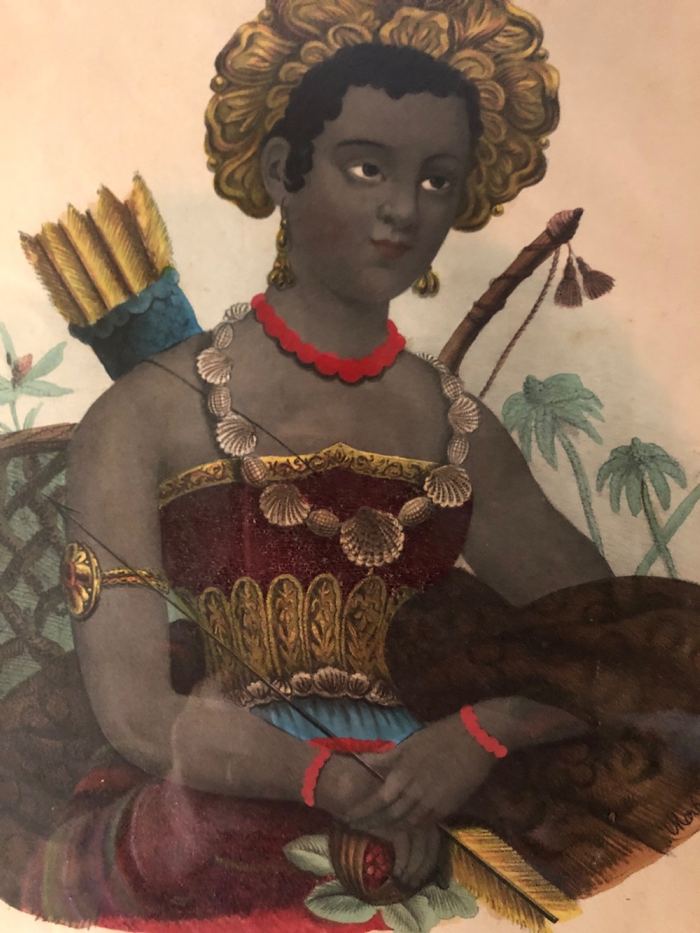 A framed nineteenth-century colour lithograph titled LAfrique depicting an allegorical female figure, set within a wide dark wood frame. View V