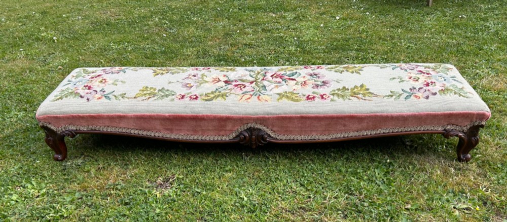 A Victorian Fireside Footstool with Embroidered Floral Design