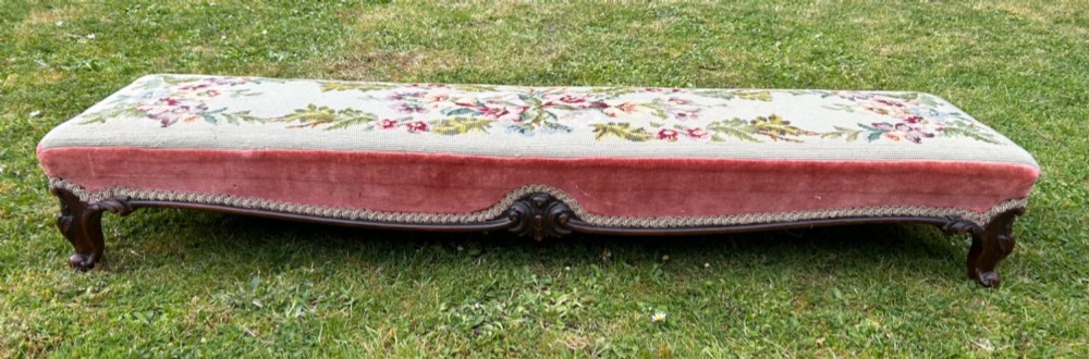 A Victorian Fireside Footstool with Embroidered Floral Design View III