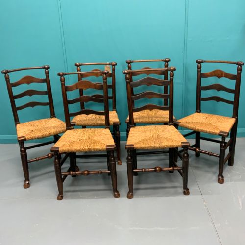 set of 6 georgian oak ladder back chairs - CATEGORY: ANTIQUE CHAIRS - DATED GEORGIAN