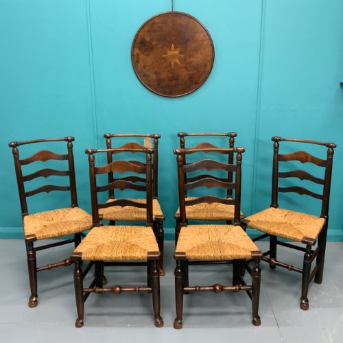SET OF 6 GEORGIAN OAK LADDER BACK CHAIRS - ADDITIONAL PHOTO 3