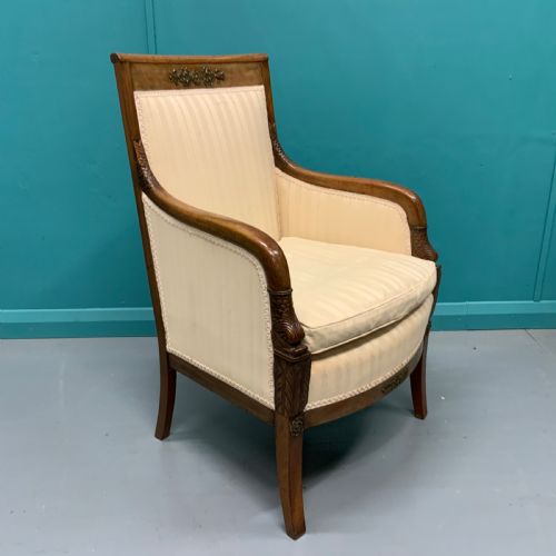 french empire style armchair with brass mounts - CATEGORY: ANTIQUE CHAIRS - DATED 19TH CENTURY
