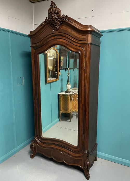 french rosewood mirrored armoire with adjustable shelves - CATEGORY: ANTIQUE CUPBOARDS - DATED 1900