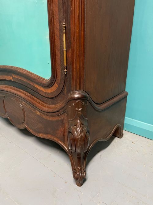 FRENCH ROSEWOOD MIRRORED ARMOIRE WITH ADJUSTABLE SHELVES - ADDITIONAL PHOTO 4