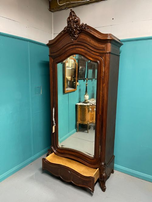 FRENCH ROSEWOOD MIRRORED ARMOIRE WITH ADJUSTABLE SHELVES - ADDITIONAL PHOTO 6