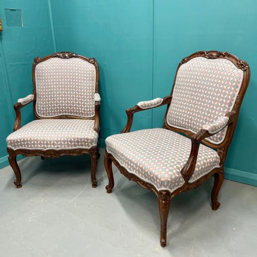 newly upholstered very near pair of french armchairs - CATEGORY: ANTIQUE CHAIRS - DATED 19TH CENTURY