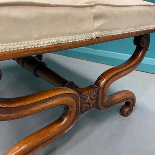 ENGLISH REGENCY WALNUT X FRAME CENTRE STOOL - ADDITIONAL PHOTO 5