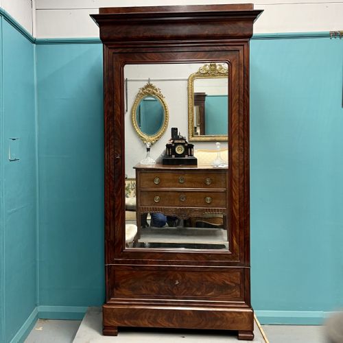 french mirror door armoire with adjustable shelves - CATEGORY: ANTIQUE CUPBOARDS - DATED 1880