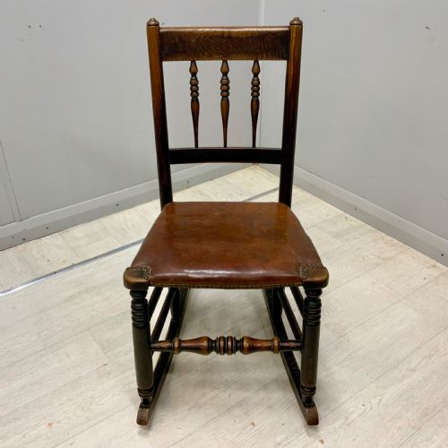 MID 19TH CENTURY ROCKING CHAIR WITH LEATHER SEAT - ADDITIONAL PHOTO 1