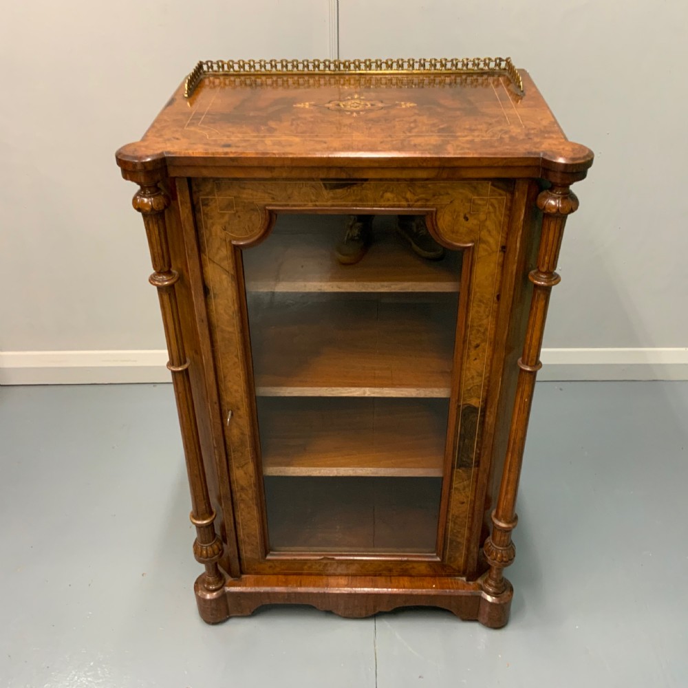 Victorian burr walnut marquetry inlaid pier cabinet
