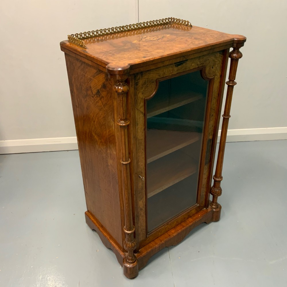 Victorian burr walnut marquetry inlaid pier cabinet View II