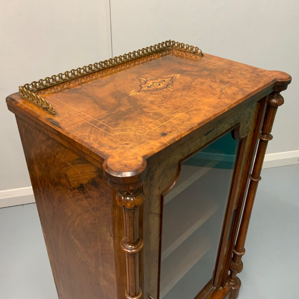 Victorian burr walnut marquetry inlaid pier cabinet View III