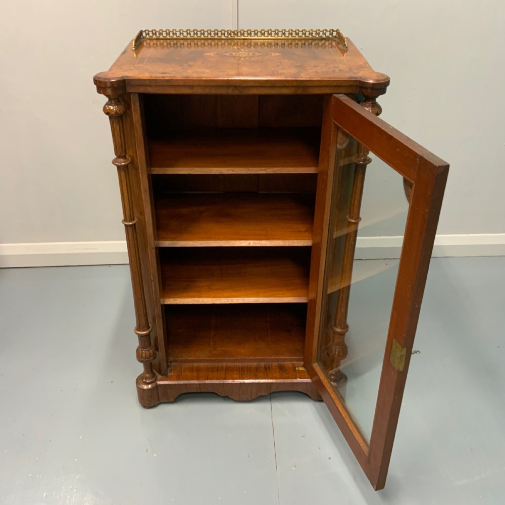 Victorian burr walnut marquetry inlaid pier cabinet View V
