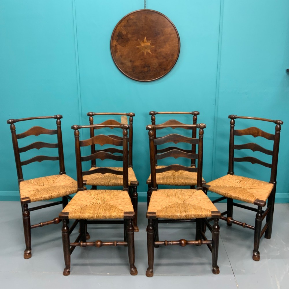Set of 6 Georgian oak ladder back chairs View IV