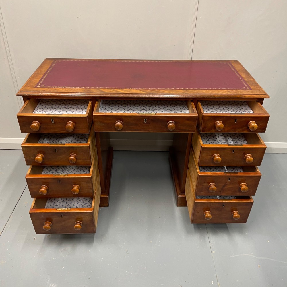 Victorian kneehole pedestal desk with leather top View V