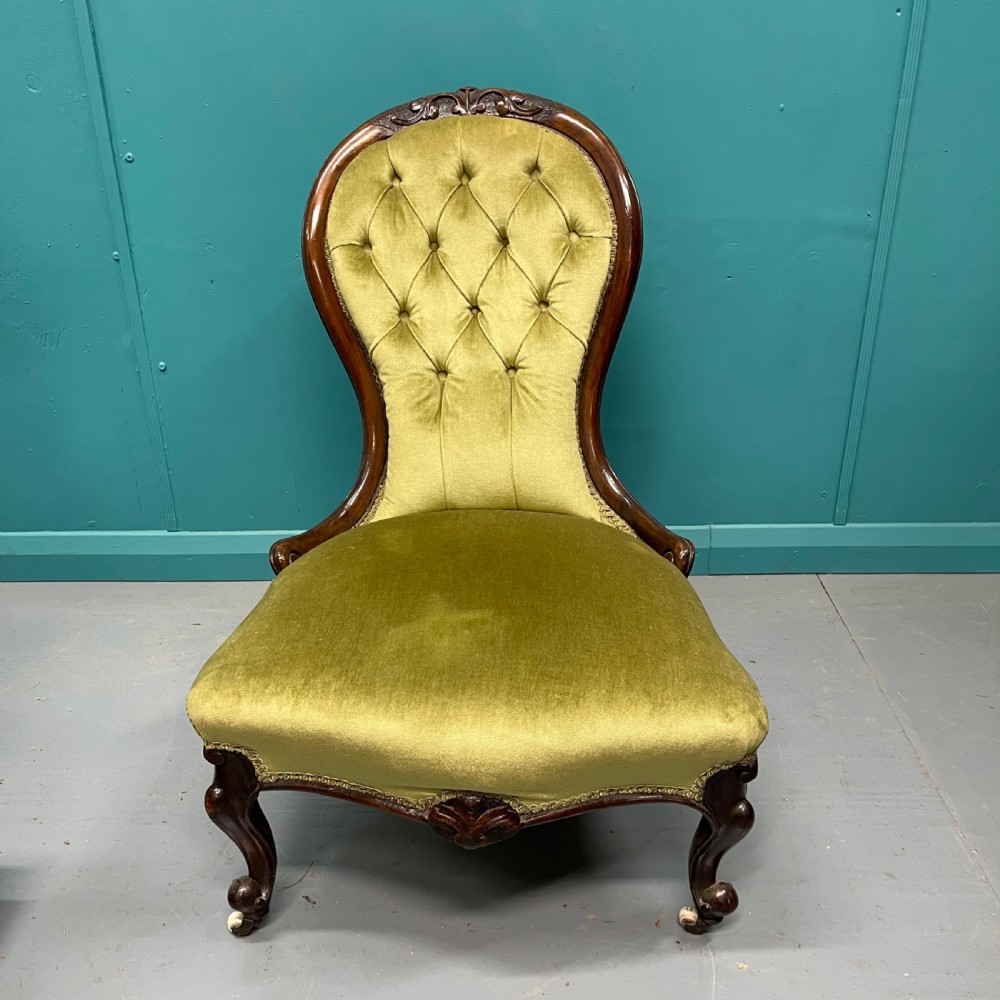 Victorian walnut button back slipper chair View II