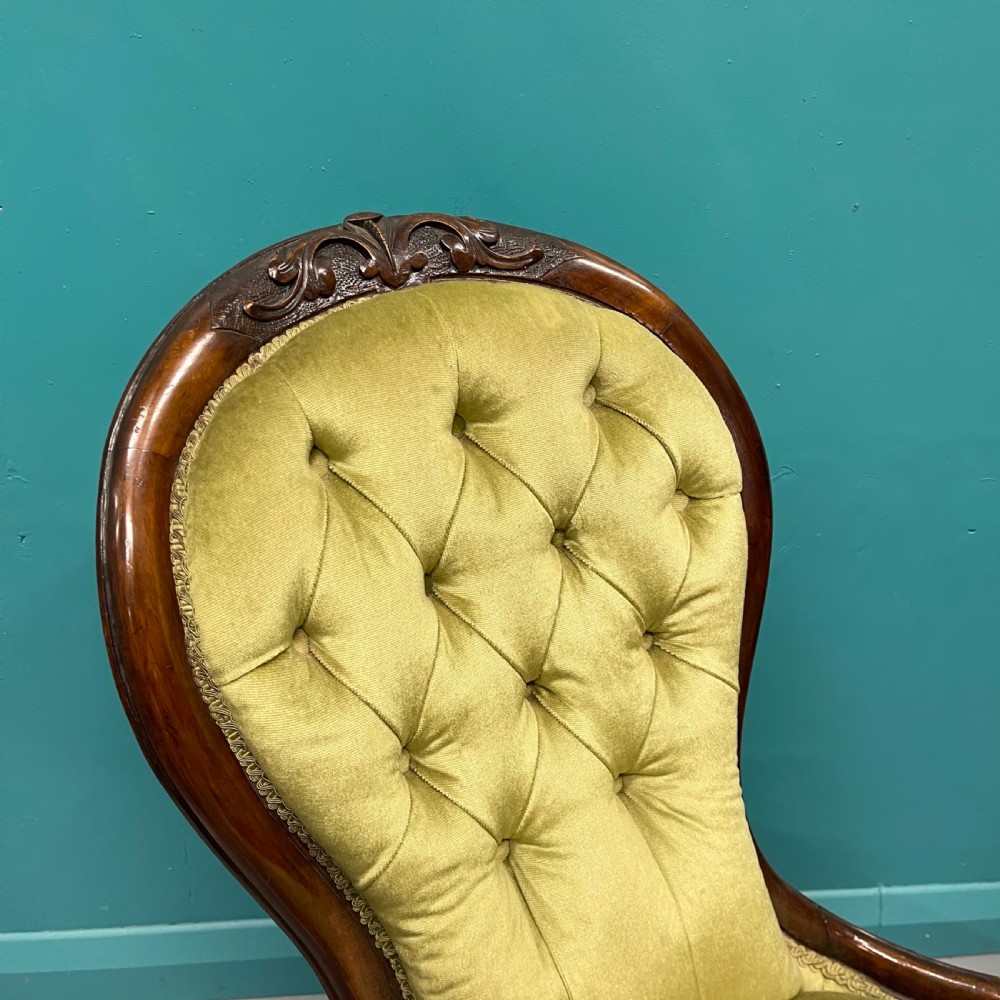 Victorian walnut button back slipper chair View III