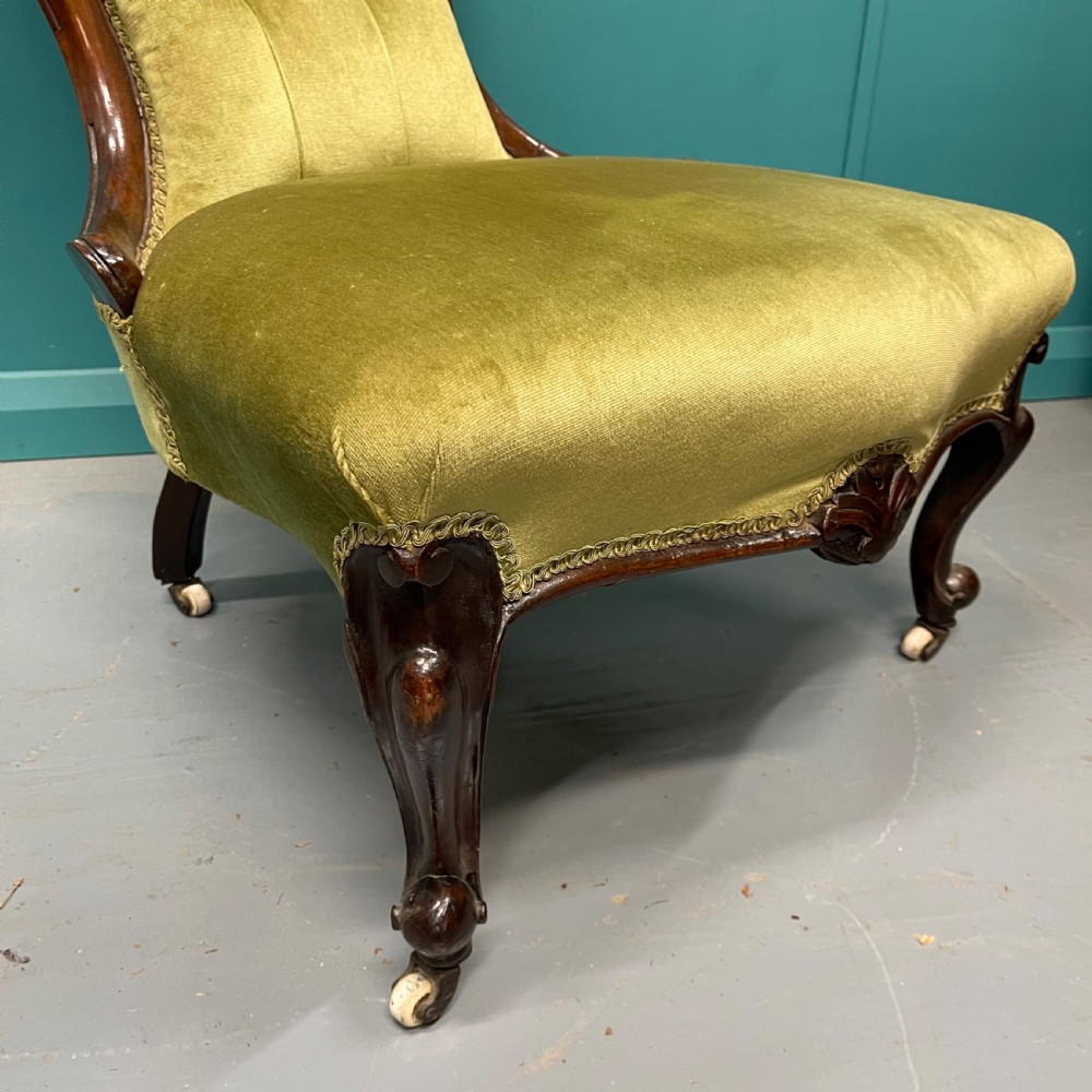 Victorian walnut button back slipper chair View V