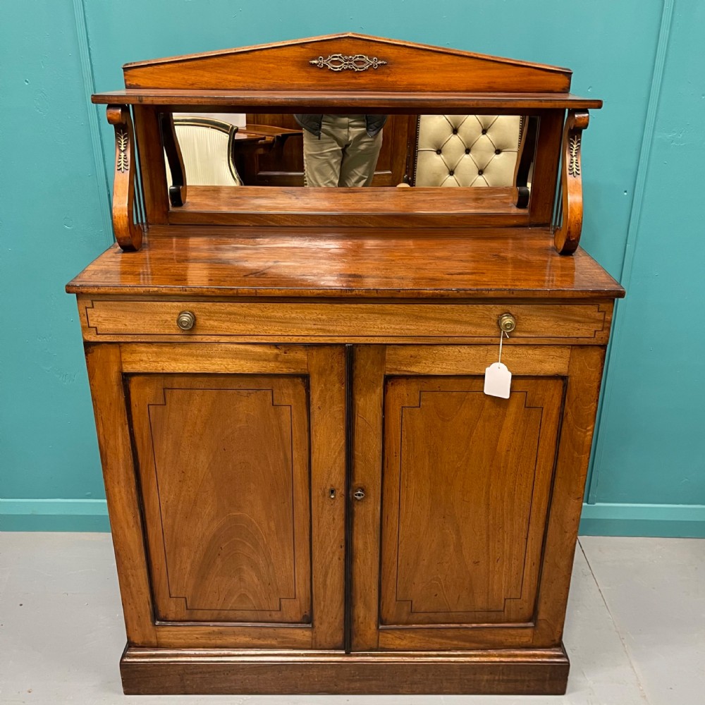 Regency pale mahogany chiffonier cabinet with mirror back
