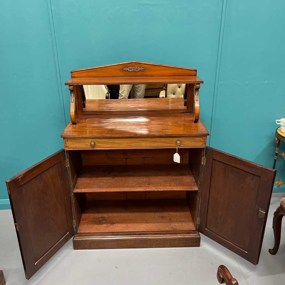 Regency pale mahogany chiffonier cabinet with mirror back View VII