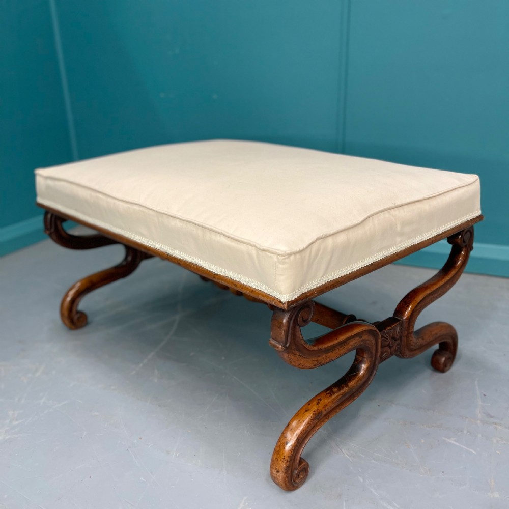English Regency walnut X frame centre stool 